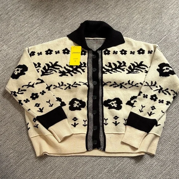Beige and Black Floral Women's Cardigan - Picture 1 of 1